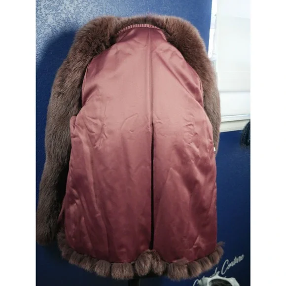 Beautiful Burgundy Maroon Dyed Fox Fur Coat Jacket